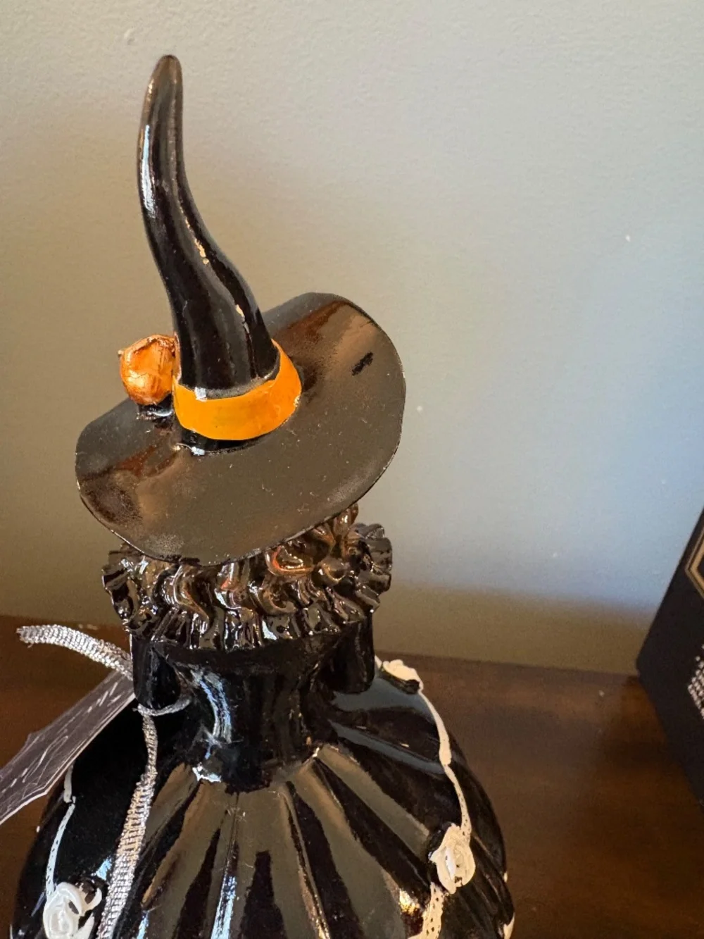 Bella Lux Resin Halloween Round Witch on Gold Pedestal with Pumpkin
